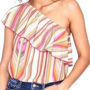 Rachel Roy One Shoulder Ruffled Striped Top